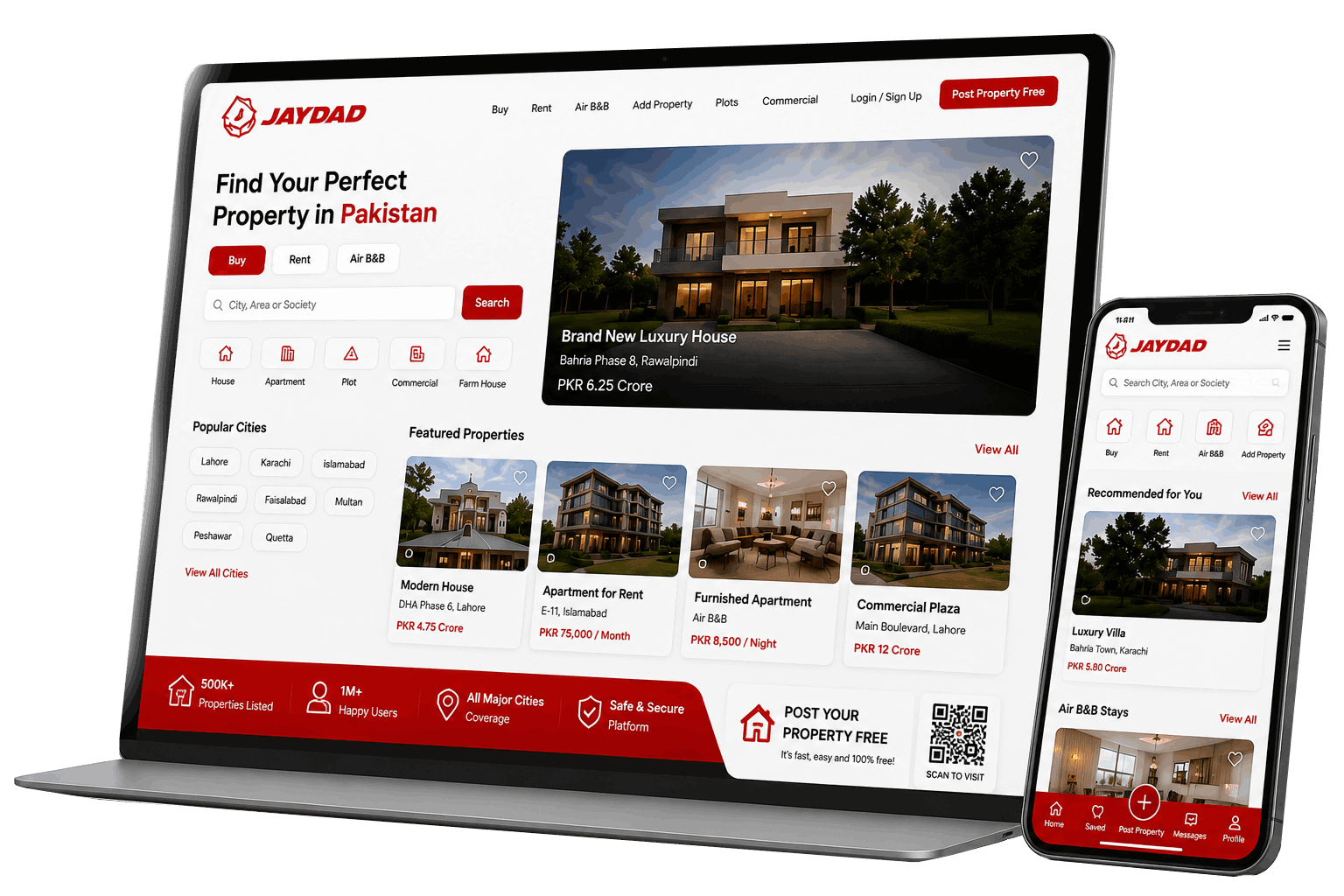 Jaydad property marketplace shown on laptop and phone